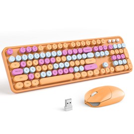 MOFII Wireless Keyboard and Mouse Combo, Orange Retro Keyboard with Round Keycaps, 2.4GHz Dropout-Free Connection, Cute Mouse for PC/Laptop/Mac/Windows XP/7/8/10 (Orange-Colorful)