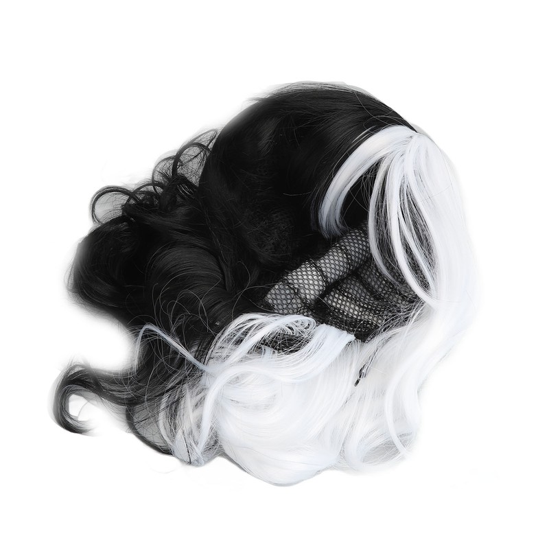 Black White Wig with Bangs Adjustable Breathable Net Synthetic Short