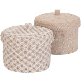 Sea Team 2 Pack Cotton Linen Storage Basket Cute Round Box for Toiletry Toy Sundry Item 2 Liters Desk Gadget Organizer with Lid(Small J)