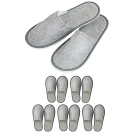 ZEN-IN Disposable Slippers, For Travel, Indoor Visitors, Portable, School Events, Occupational The Recommended, High Quality, Individual Packaging, Unisex, Cotton linen gray 5 pairs
