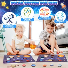 Montessori Toys for 3 4 5 6 Year Old Boys Girls, Wooden Puzzles for 3+ Year Olds Kids Learning Resources Educational Toys for Toddler Boy Birthday Present Gift Age 3+ Solar System Space Planet Toys