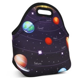 Violet Mist Neoprene Space Lunch Bag Insulated Waterproof Lunch Bag Tote Cartoon Reusable Lunch Box Containers Food Carrying Lunch Handbag for Women men Work Gifts Thanksgiving Christmas Gift