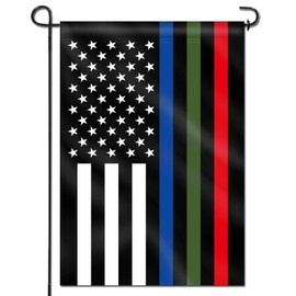Anley Double Sided Premium Garden Flag, Thin Blue Green and Red Line USA Decorative Garden Flags - Weather Resistant & Double Stitched - 18 x 12.5 Inch