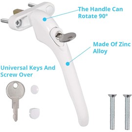 Hsthe Sea 2 x Aluminium Window Handles, Lockable Window Handle with Lock Pin Length 35 mm, Child Lock Window Lock, White