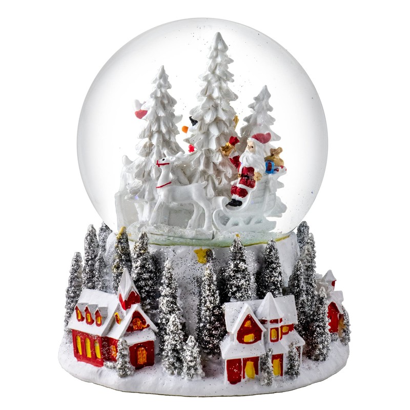 120MM Santa & Snowman w/Red Village Base Snow Globe by