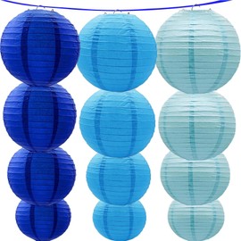 KUNYYI Blue Paper Lanterns 12Pcs Hanging Lanterns for Birthday Party, Wedding, Home Decor, Baby Shower Festive Decoration