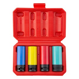 ZOYAKKI 4 Pieces 1/2 inch Drive Impact Lug Nut Socket, Metric 17 19 21 22 MM Thin Wall Deep Socket Set with Non-Marring Wheel Protectors