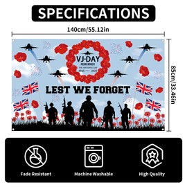 VJ Day 80th Anniversary Flag 2025, V J Day Flags For Memorabilia Celebration Decoration 5ft x 3ft, Victory In Japan WW2 Banner for Indoor Outdoor Party Decorations