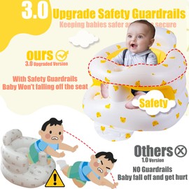 Upgraded Inflatable Baby Seat for Babies 3-36 Months, Inflatable Baby Chair Sit Me Up Floor Seat for Baby, Back Support Baby Seats for Infants for Sitting Up with Built in Air Pump (Yellow Bear)