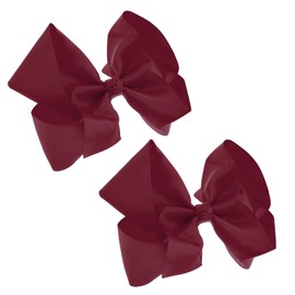 Sibba Ribbon Hair Bows Clips Barrettes 2 Pieces 6 Inch Vintage Big Ponytail Holder Cheerleading Hairpin Valentines Day Decorative Hairbows Styling Accessories Headpiece (Dark Red)