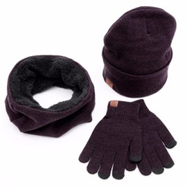 Aisprts Men Women Knitted Hat Scarf Gloves Set Winter Thermal Beanie Snood and Touchscreen Gloves Soft Fleece Lining Winter Hat for Men and Women