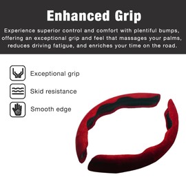 BROVACS SWT2011RD Steering Wheel Cover Suede Universal Anti-slip Design O Shape D Shape 14-16" Segmented Protective Cover ABS Suede Velvet Red