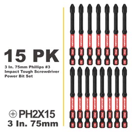 Geinxurn Impact Tough #2 Phillips 3 in. D2 Steel Long Extension Insert Driver Bits,15Pack 1/4 Inch Hex Shank Long Cross Magnetic PH2 Screwdriver Bits Set
