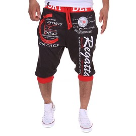 COTTORY Men's Short Hiphop Dance Jogger Sweatpants Trousers Red Black Large