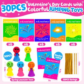 30Pack Valentines Day Cards for Kids School - Jumping Popper Spring Launcher Toys, Valentines Day Gifts for Kids Classroom Exchange Fidget Toys Valentine Party Favor Goodie Bag Stuffers Class Prizes