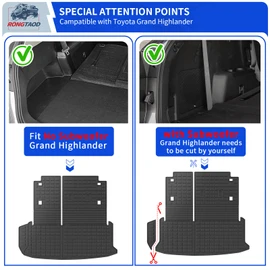 Rongtaod Cargo Mat Compatible with 2024 2025 2026 Toyota Grand Highlander Cargo Liner Trunk Mat TPE All Weather Back Seat Cover Protector Grand Highlander Accessories (Trunk Mat with Backrest Mat)