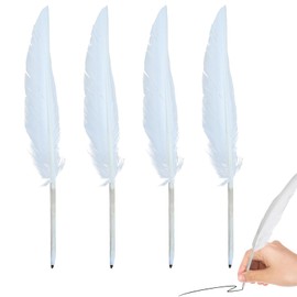 suction 4 PCS Feather Pen, White Feather Ballpoint Pens, White Goose Feather Quill Pens, Retro Ballpoint Pen Signing Pen for School Office Business Wedding Birthday Party Favor (white)