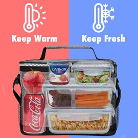 opux Insulated Lunch Box Men Women, Lunch Bag for Work School, Leakproof Soft Cooler Tote Adult, Large Lunch Pail Kids Boys Girls, Picnic Beach Food Bag with Shoulder Strap, Heather Grey