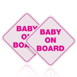 2PCS Baby On Board Sticker Decal for Cars, Vinyl Bumper Sticker, Removable Baby Safety Warning Signs, No Magnets & No Paint Damage (Pink)