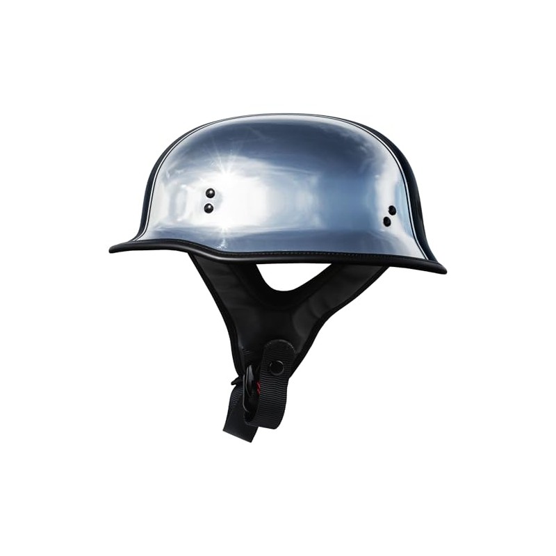 Highway 21 Motorcycle 9mm Half Helmet (German Style) (Chrome, Large)