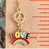 Gold Hippie Dangle Earrings Peace Love Rainbows. Jewelry Earrings for