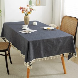 meioro Solid Colour Tassel Tablecloth Rectangular Tablecloth Cotton Linen Tablecloth Suitable for Home Kitchen Decoration Various Sizes (Light Black, 140 x 200 cm)