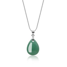 COAI Women's 925s Necklace with Angel Tear Pendant, Silver Green Aventurine Silver, Aventurine