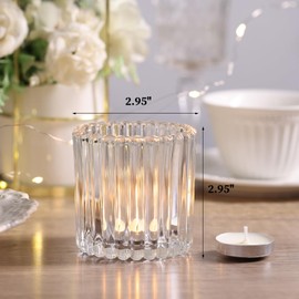 REISEN 8pcs Large Clear Ribbed Votive Candle Holders, 2.95"2.95", Tealight Candle Holders for Weddings, Formal Events, Glass Candle Holder for Table Centerpieces