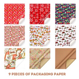 Wrapping Paper, 12Pcs Wrap Contain Red & Brown, Wrapping Paper for Party with Decorative Ropes, Wrapping