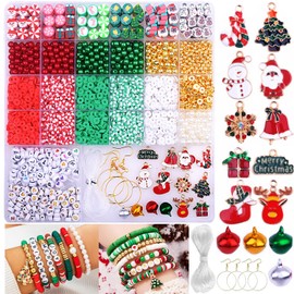BBita Kit de 3680 piezas de cuentas de arcilla polimérica de Navidad con adornos para hacer pulseras, árbol de Navidad, muñeco de nieve, Papá Noel, copos de nieve, campanas, calcetines, alce, amistad