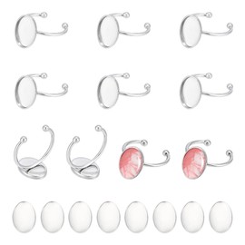 UNICRAFTALE Set of 10 Blank Finger Rings Oval Cabochon Ring Blank Ring Components Jewellery Making Sets Oval Cabochon Tray Open Cuff Setting Trays Ring Tray for Ring Making