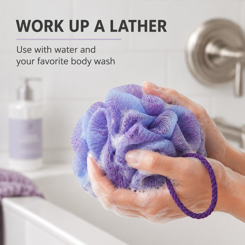 Shower Loofah Bath Pouf – Soft Mesh Body Scrubber with