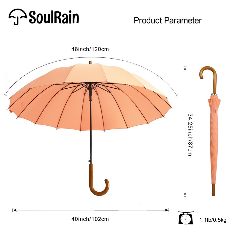SoulRain 16 Ribs 48" Stick Umbrella Auto Open Solid Color
