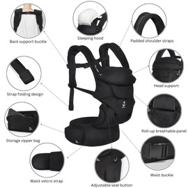 LUFFCABO All-Season Ergonomic Baby Carrier, Breathable Baby Carrier Newborn to Toddler (8-33lbs), Toddler Carrier, Infant Carrier with Temperature Control Panel Design (Olive Black)