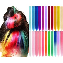 Hair Extensions Clip in,22 Inch Colored Hair Extensions Straight Hairpiece,Multi-colors Party Rainbow Long Straight Colored Long Synthetic Hair Extensions for Women Girls (22 Pcs Colorful Set)