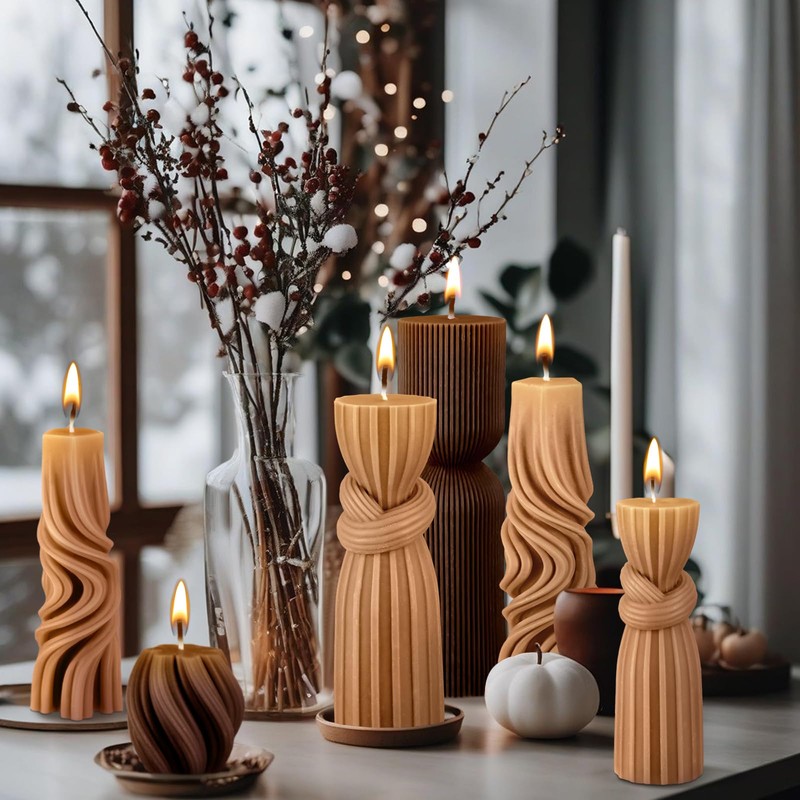 Threlaco 6 Pcs Small Pillar Candles Aesthetic Candle Modern Ribbed