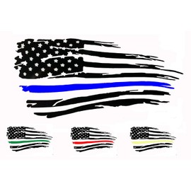 23 Colors / 3 Sizes Thin Line American Flag Tattered Distressed Decal Sticker for Car Truck Cup