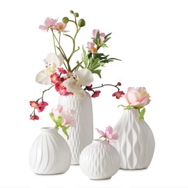 Iconic Scandi Vase 4 Piece Set, Bright Soft White, Glazed, Matte Finish, Water-Tight, Porcelain, from 3-7.5 Inches