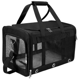 Soft Sided Cat/Dog Carrier，Collapsible Mesh Pets Travel Carriers for Pet/Puppy with Shoulder Strap & Removable Mat，Top Load Small Dogs/Cats Carry Bag Up to 25 Lbs（Black - L）