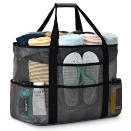 oscaurt Beach Bag Mesh Swimming Bag Women's Shopper Bag Women's Large Beach Tote Bag with Zip Shoulder Bag for Beach Travel Shopping, darkgray