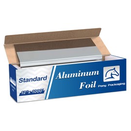 Pony Packaging 12 Inch Aluminum Foil, 1000 FT Aluminum Food Wrap for Baking, Cooking and Grilling, Food Service Tin Foil (12"x1000',1 Count)