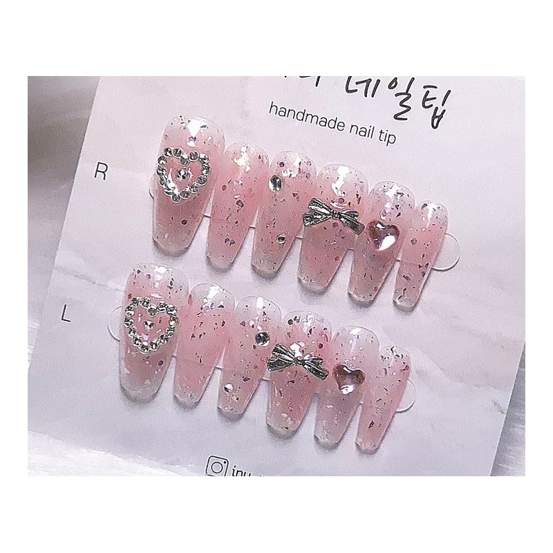 [In-Store Special Discount]Valentine Pink Glitter Handmade Nail Tips - Stiletto