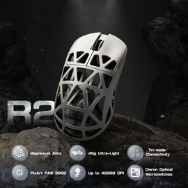 ZIYOU LANG x Attack Shark R2 Gaming Mouse, Lightweight Magnesium Alloy, PAW3950 42000 DPI Optical Sensor 8000Hz Polling Rate Mice for Win Mac Gamer (Retro White)