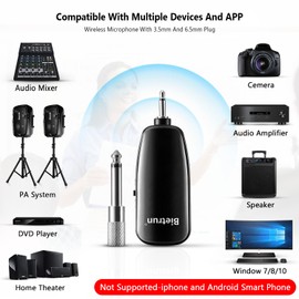 Bietrun Wireless Microphone Headset, UHF Wireless Headset Mic System, 160ft Range,1/8'' and 1/4'' Plug, for Speakers, Voice Amplifier, PA System(Not Supported AUX/iOS)