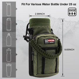 NATURE PIONEOR Water Bottle Holder with Adjustable Strap - 25/32/40oz Insulated Water Bottle Carrier Sling Sleeve with Paracord Handle & 2 Storage Pockets, Hiking, Camping, Gym