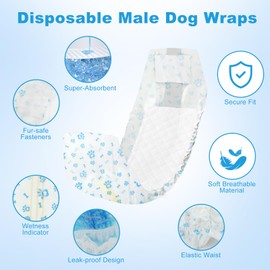 Disposable Dog Diapers Male 96 Count Belly Bands for Bale Dogs (Waist 15.8-20 in M) Super Absorbent Small Doggie Diapers for Heat Excitable Urination or Incontinence - Blue