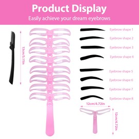GXGM 8 Stück Augenbrauen Schablonen für frauen, Augenbrauen Stencil Kit mit 1 Augenbrauenrasierer, Hände frei Schablonen für symmetrische Augenbrauen, Wiederverwendbar (Rosa)