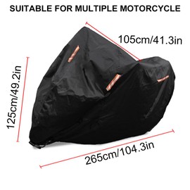 BIHEE Motorcycle Cover 190T Oxford Fabric Waterproof Motorbike Cover Weather Protection Durable Outdoor Cover for All Season, Black, 265x105x125 cm, XL
