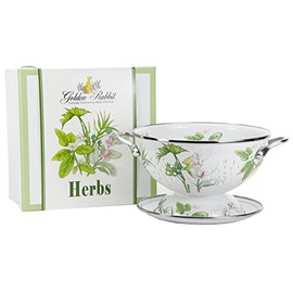 Golden Rabbit Enamelware Colander and Drip Plate Gift Set, Herbs