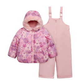 Carter's Girls' 2-Piece Snowsuit Cozy Hooded Puffer Jacket and Ski Bib Set, Floral Rosario, 2T